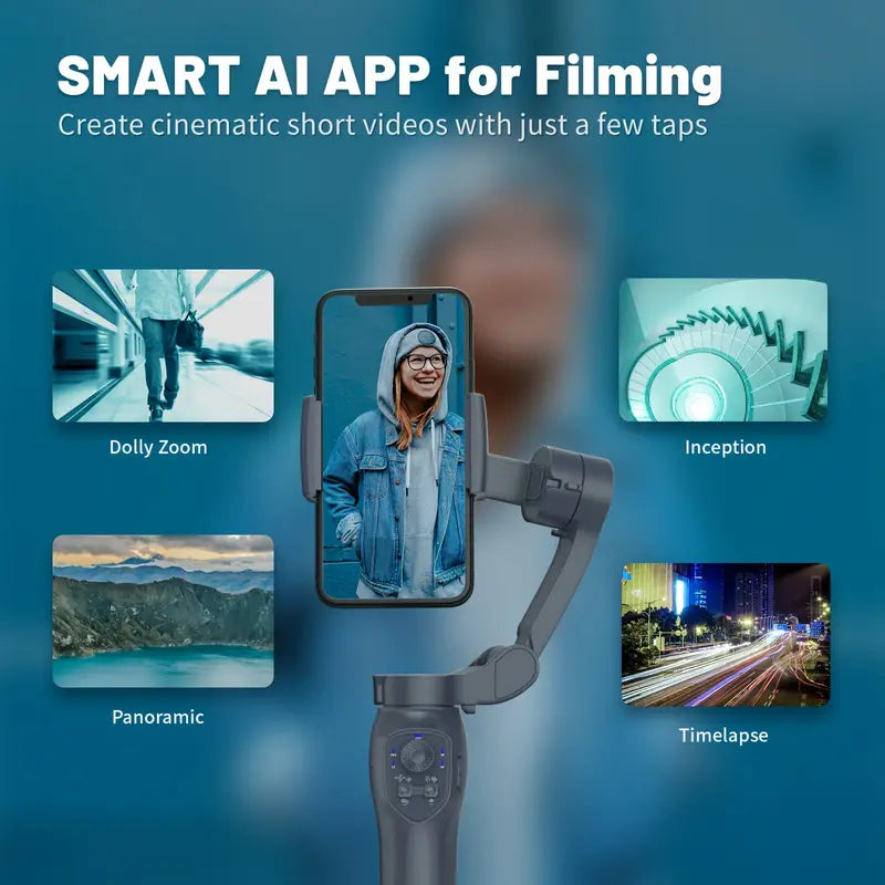 Smart 3-Axis Handheld Gimbal with Wireless, Gesture Control